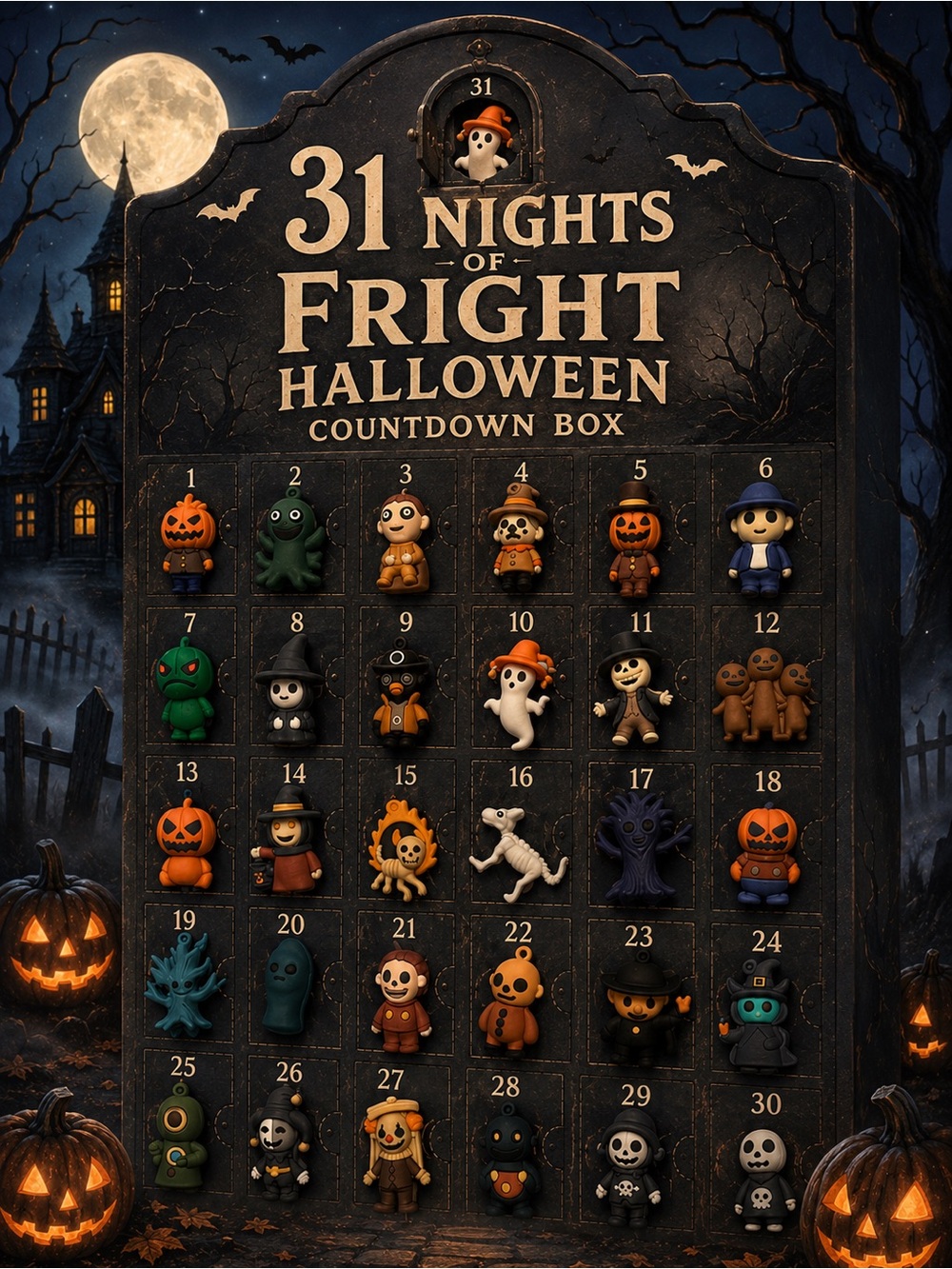 31 Nights of Fright Halloween Countdown Calendar 31 Mini Figures New